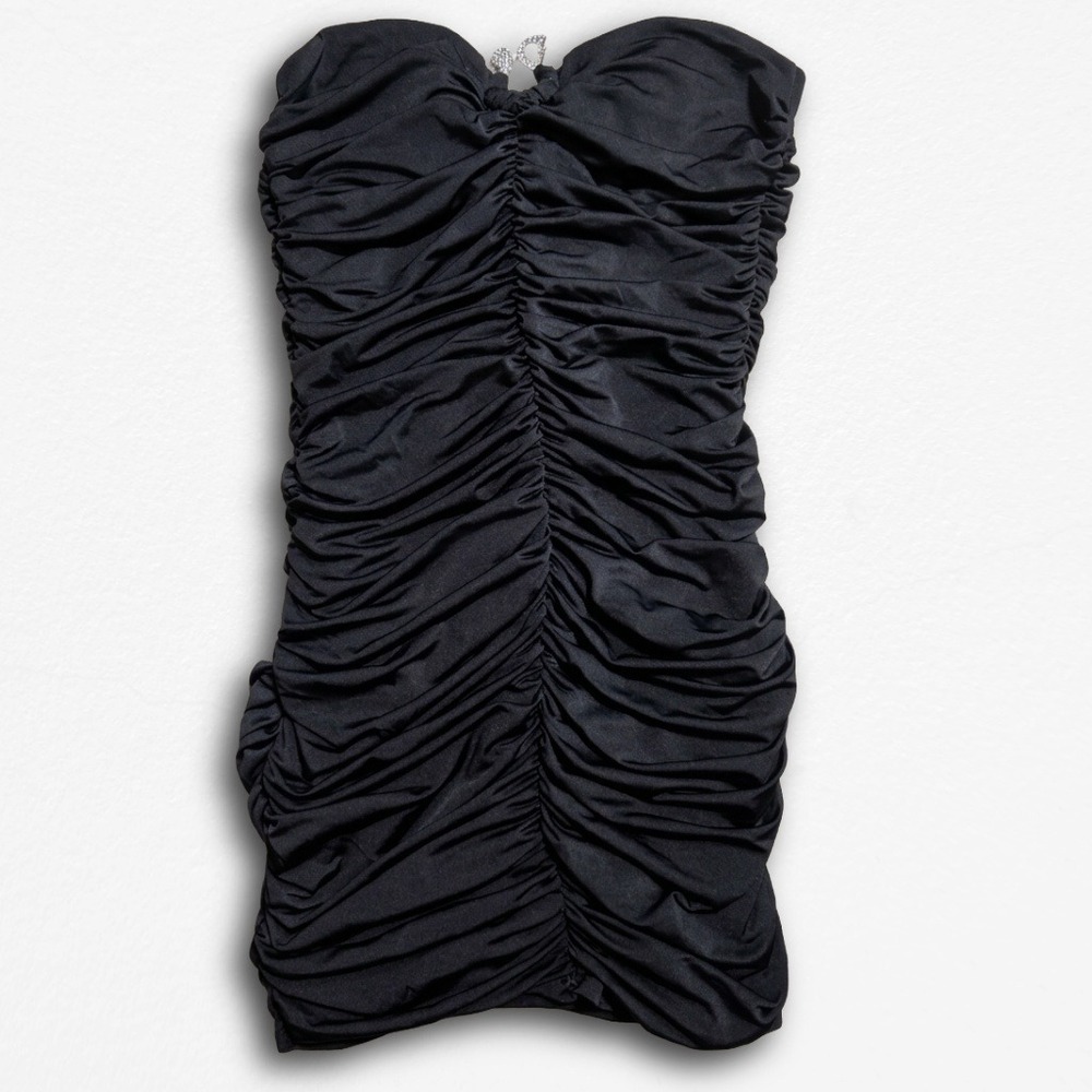 Speechless Black Ruched Strapless Mini Dress Rhinestone Sweetheart Bodycon Med